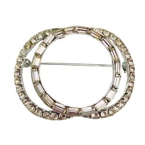PELL Sparkling Rhinestone Crystal Triple Circle Eternity Brooch Pin Mid Century